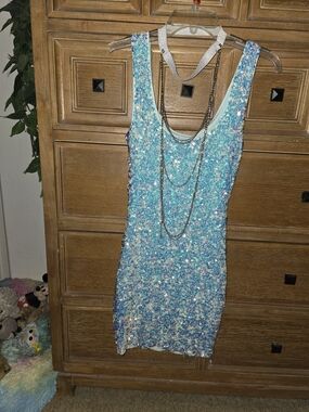 Hot & Delicious Sparkle Aqua Sequin Mini Dress